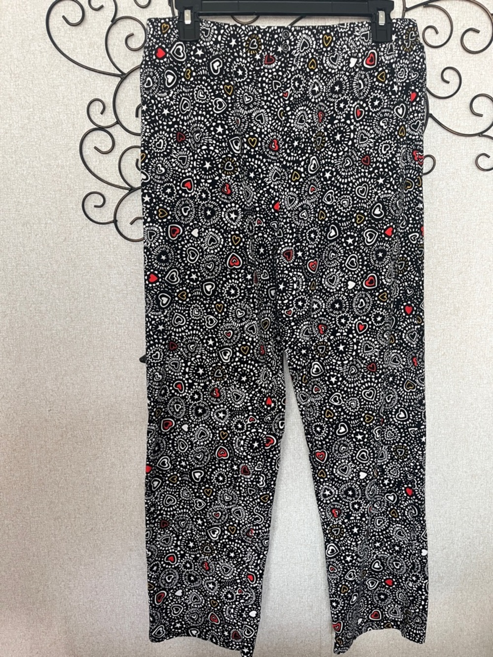 Cuddl Duds Black PJ Bottoms with Red and Gold Heart Print